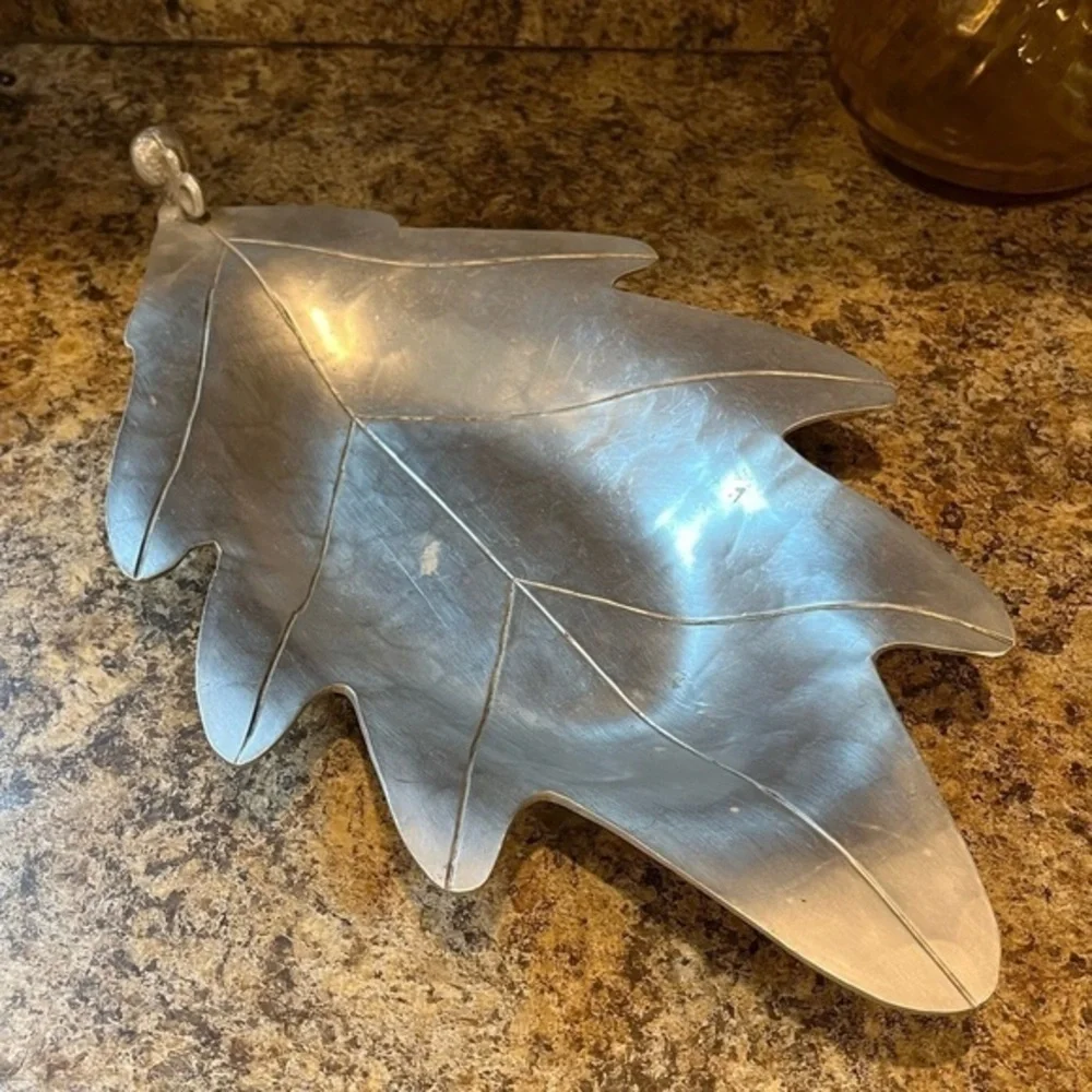 Vintage Palmer Smith Silver Aluminum Leaf Tray Acorn Handle